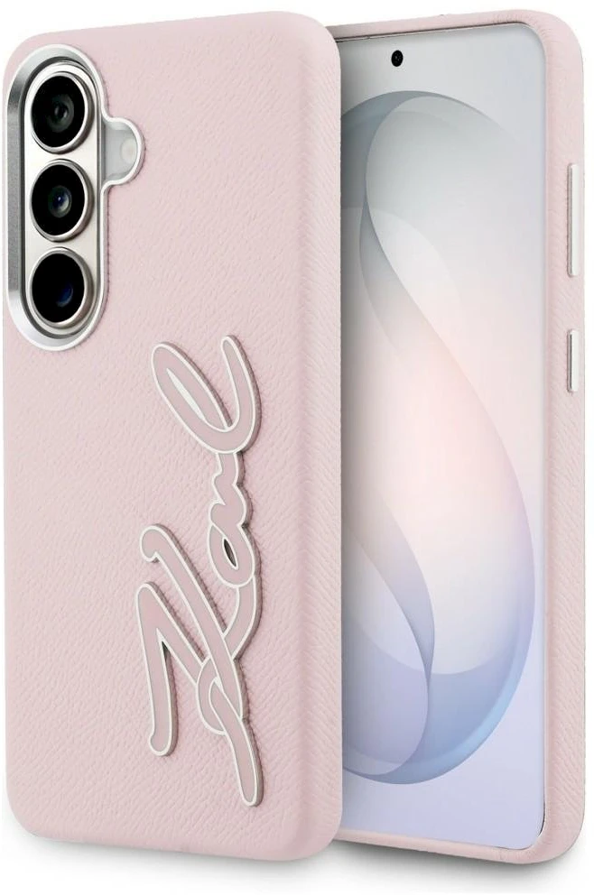 Dėklas Karl Lagerfeld Grained Signature Metal Resin Logo Samsung Galaxy S26 rožinės spalvos