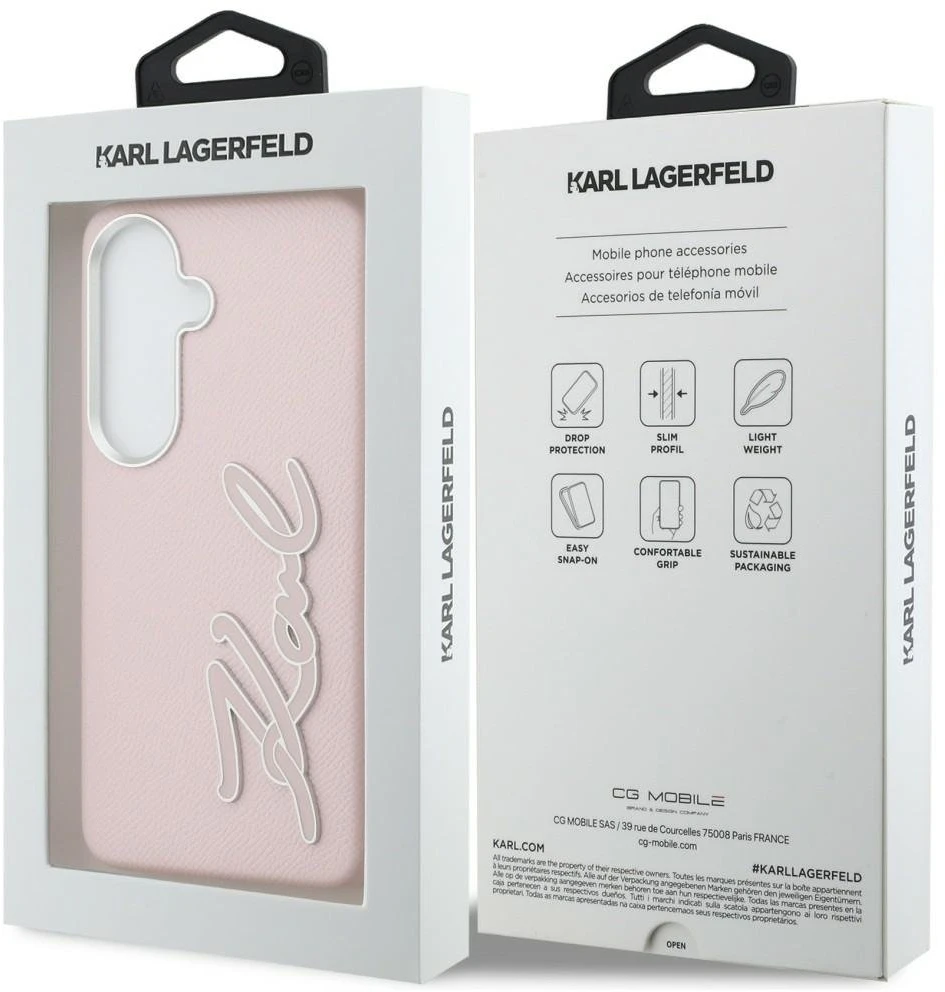 Dėklas Karl Lagerfeld Grained Signature Metal Resin Logo Samsung Galaxy S26 rožinės spalvos