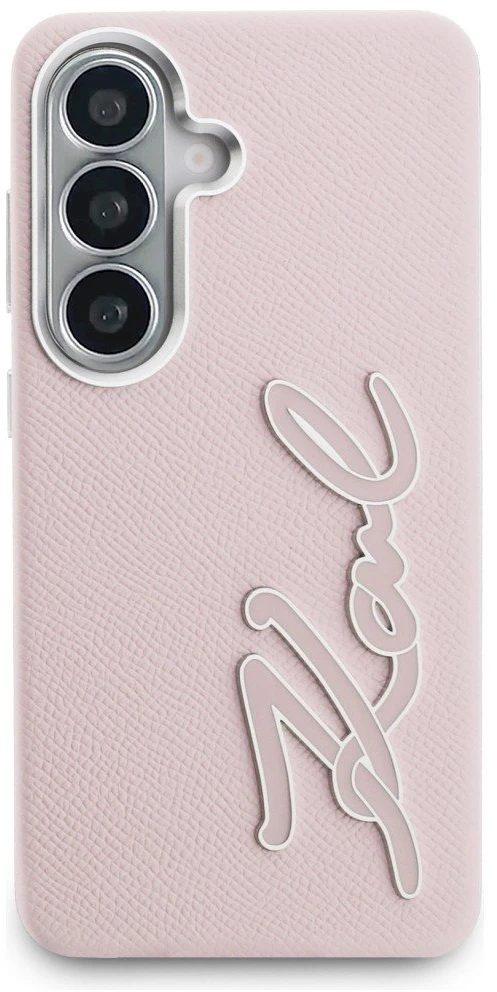 Dėklas Karl Lagerfeld Grained Signature Metal Resin Logo Samsung Galaxy S26 rožinės spalvos