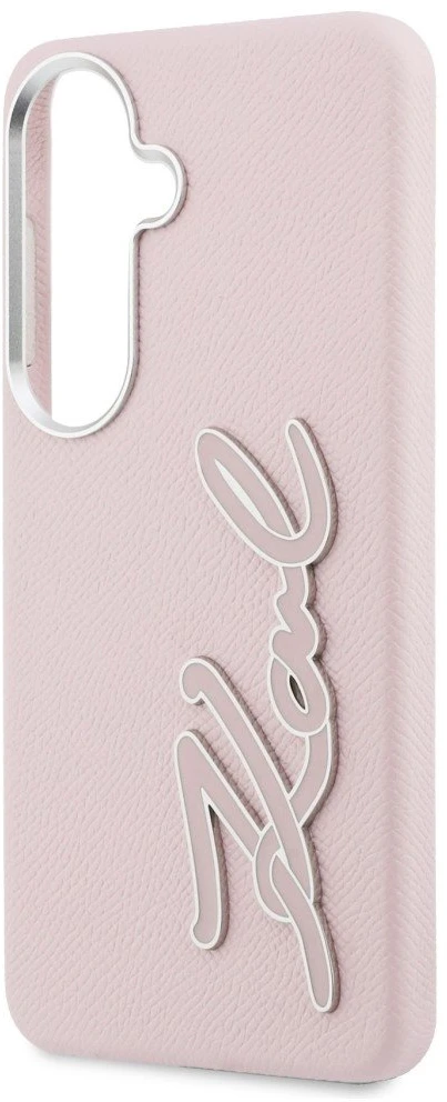 Dėklas Karl Lagerfeld Grained Signature Metal Resin Logo Samsung Galaxy S26 rožinės spalvos