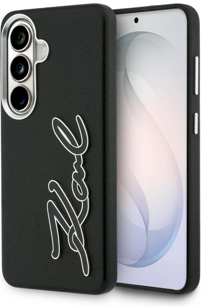 Dėklas Karl Lagerfeld Grained Signature Metal Resin Logo Samsung Galaxy S26 juodos spalvos