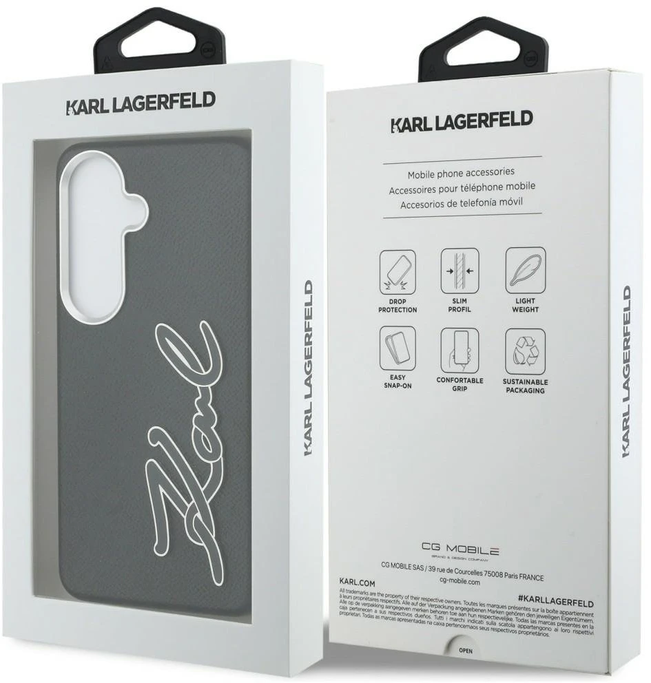 Dėklas Karl Lagerfeld Grained Signature Metal Resin Logo Samsung Galaxy S26 juodos spalvos