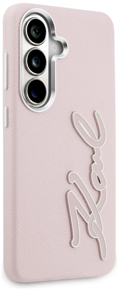 Dėklas Karl Lagerfeld Grained Signature Metal Resin Logo Samsung Galaxy S26 rožinės spalvos