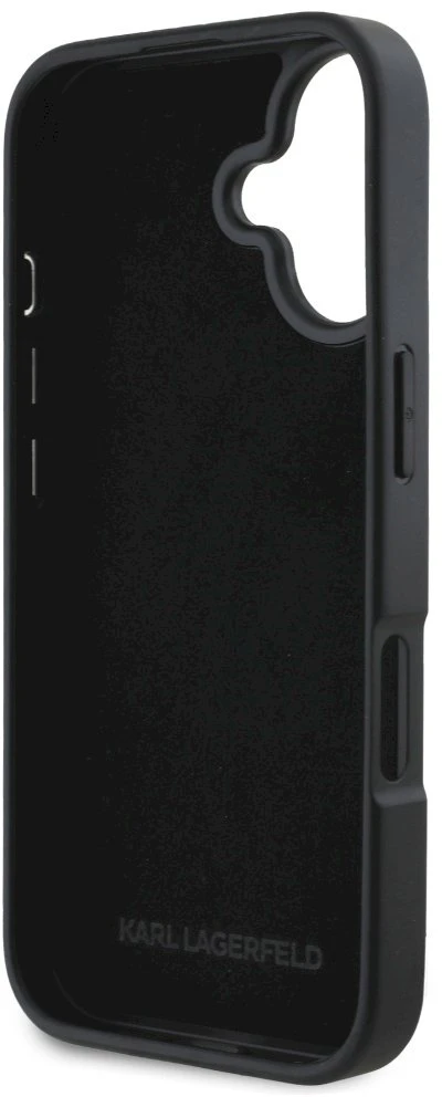 Karl Lagerfeld HC Grained PU Cardslot metalinis pailgas iPhone 16 dėklas - Juodas