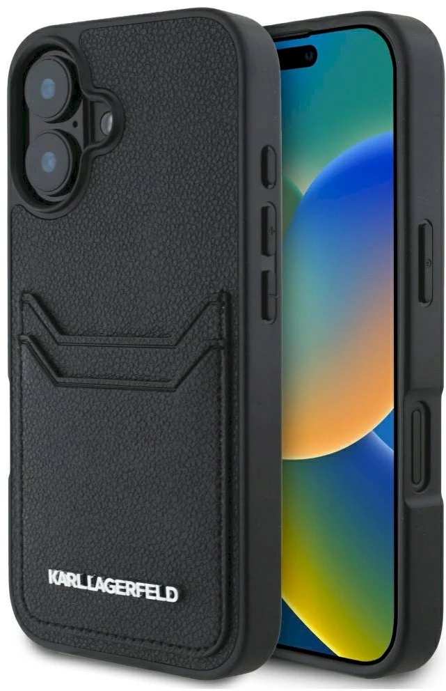 Karl Lagerfeld HC Grained PU Cardslot metalinis pailgas iPhone 16 dėklas - Juodas