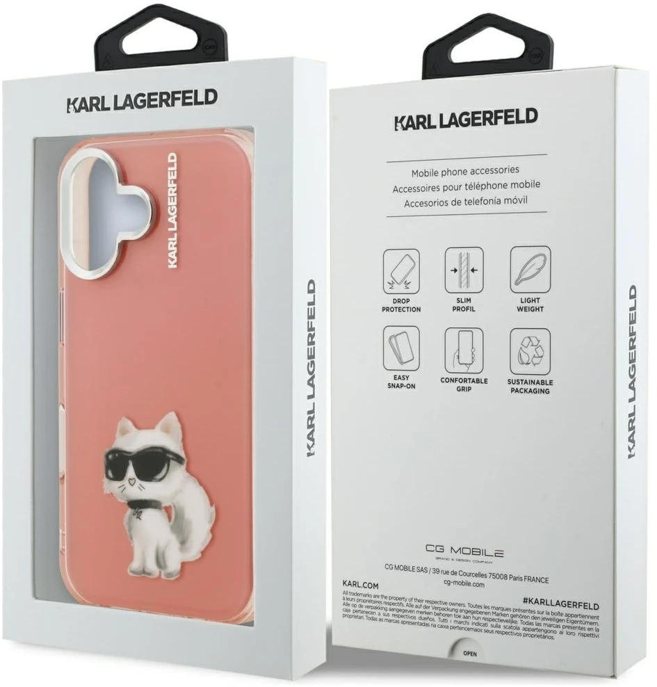 Dėklas Karl Lagerfeld IML Aquarelle Choupette & Logo iPhone 16 Case - Rožinė