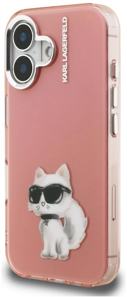 Dėklas Karl Lagerfeld IML Aquarelle Choupette & Logo iPhone 16 Case - Rožinė