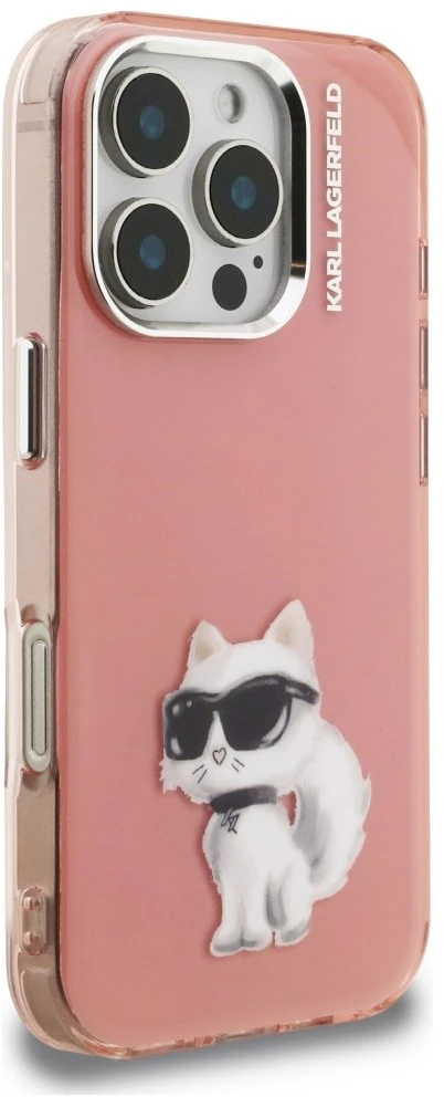 Dėklas Karl Lagerfeld IML Aquarelle Choupette & Logo iPhone 16 Pro Case - Rožinė
