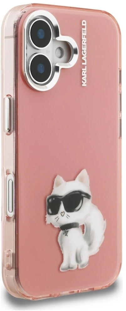 Dėklas Karl Lagerfeld IML Aquarelle Choupette & Logo iPhone 16 Case - Rožinė