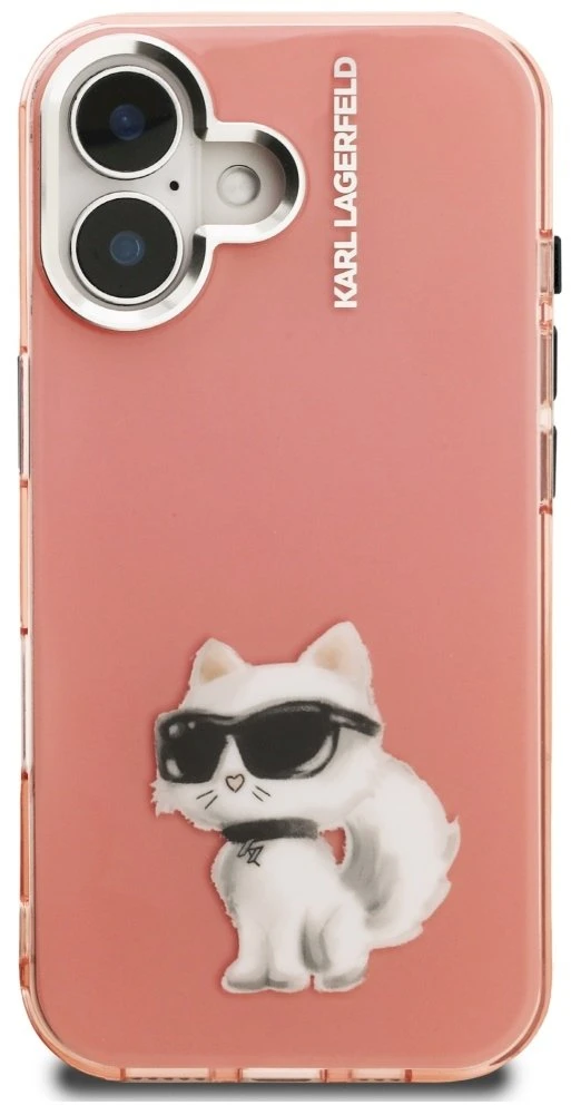Dėklas Karl Lagerfeld IML Aquarelle Choupette & Logo iPhone 16 Case - Rožinė