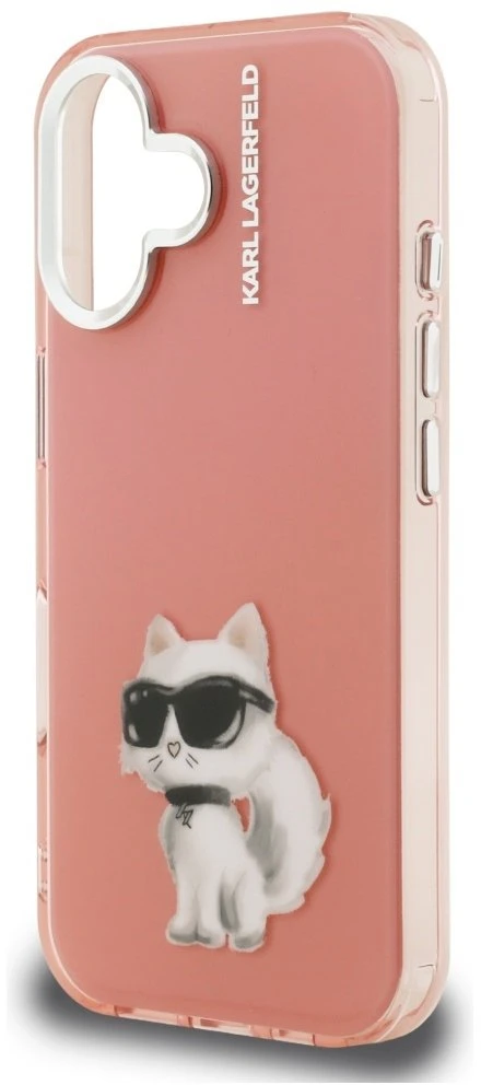 Dėklas Karl Lagerfeld IML Aquarelle Choupette & Logo iPhone 16 Case - Rožinė