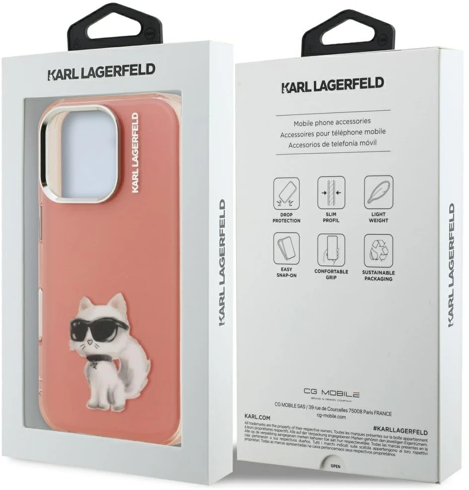 Dėklas Karl Lagerfeld IML Aquarelle Choupette & Logo iPhone 16 Pro Case - Rožinė