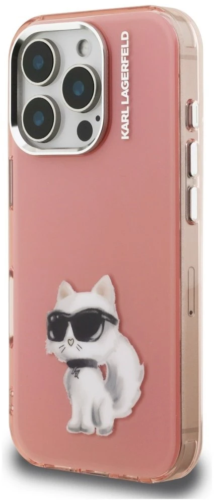 Dėklas Karl Lagerfeld IML Aquarelle Choupette & Logo Case for iPhone 16 Pro Max - Rožinė