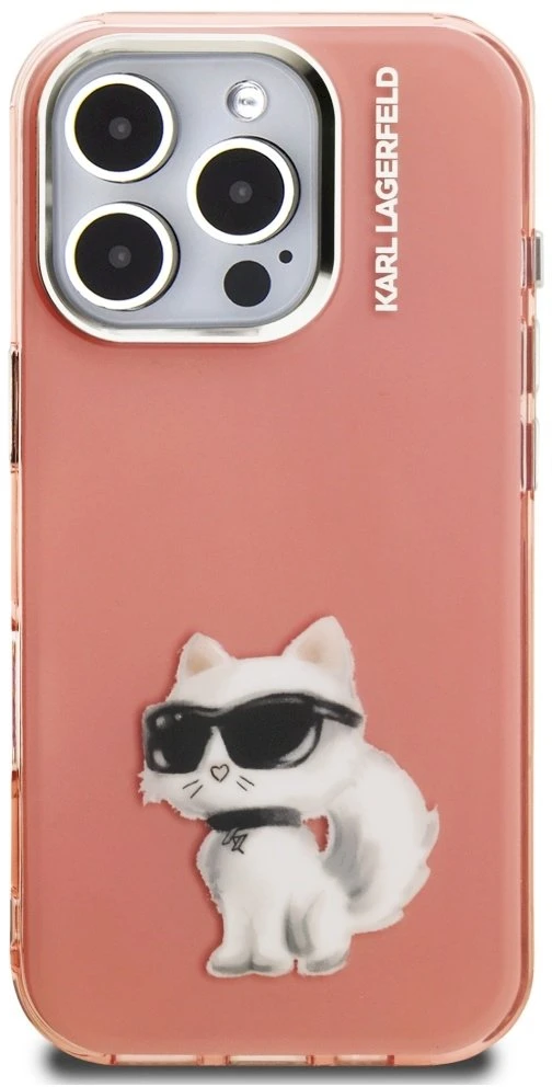 Dėklas Karl Lagerfeld IML Aquarelle Choupette & Logo Case for iPhone 16 Pro Max - Rožinė