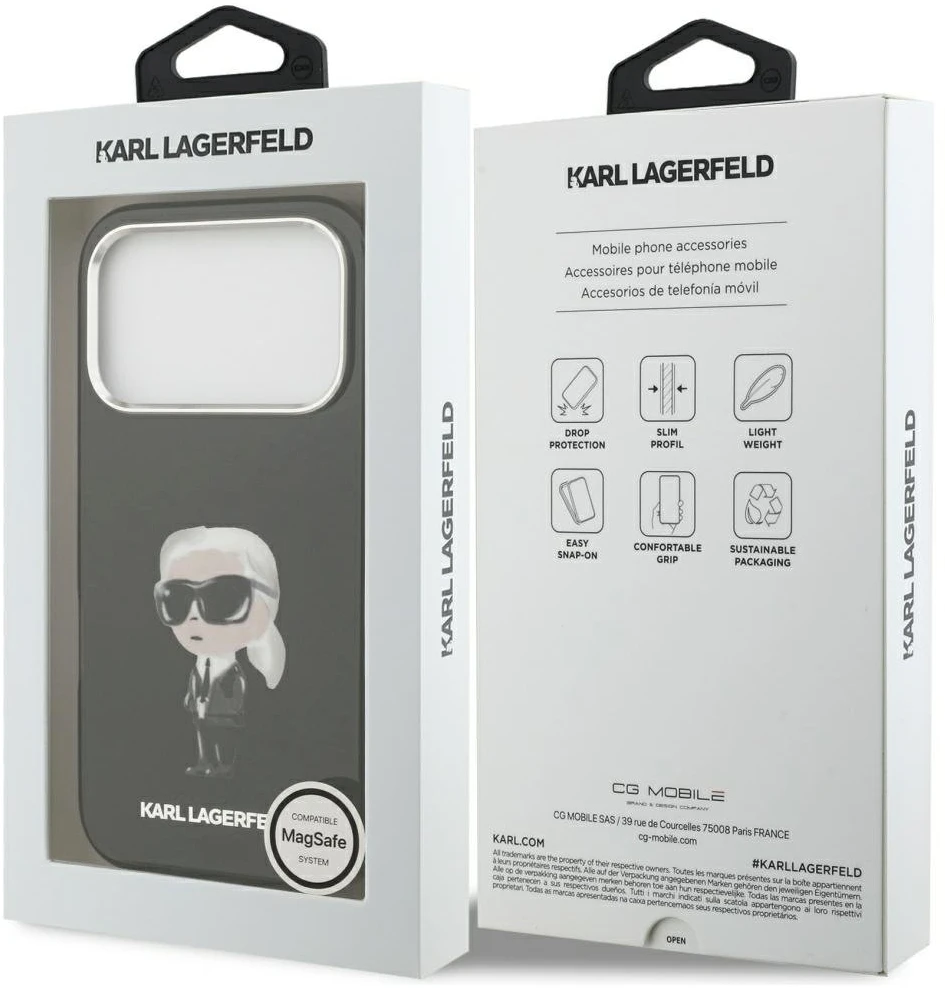 Karl Lagerfeld IML Aquarelle Karl & Logo MagSafe dėklas Apple iPhone 17 Pro juodos spalvos