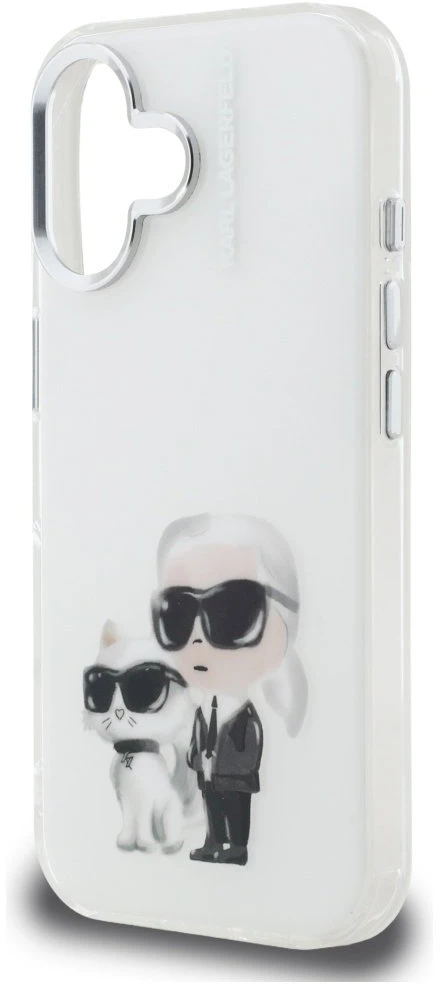Karl Lagerfeld IML Aquarelle Karl & Choupette & Logo iPhone 16 dėklas - Baltas