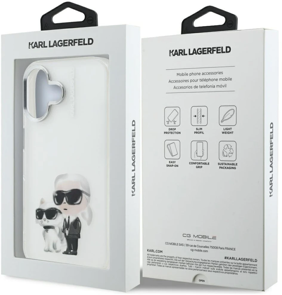 Karl Lagerfeld IML Aquarelle Karl & Choupette & Logo iPhone 16 dėklas - Baltas