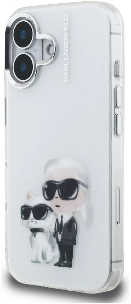 Karl Lagerfeld IML Aquarelle Karl & Choupette & Logo iPhone 16 dėklas - Baltas