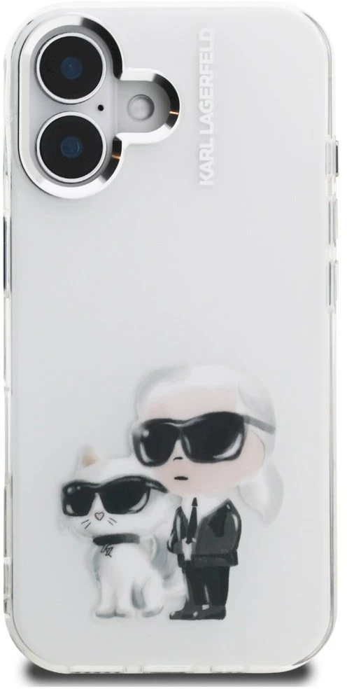 Karl Lagerfeld IML Aquarelle Karl & Choupette & Logo iPhone 16 dėklas - Baltas