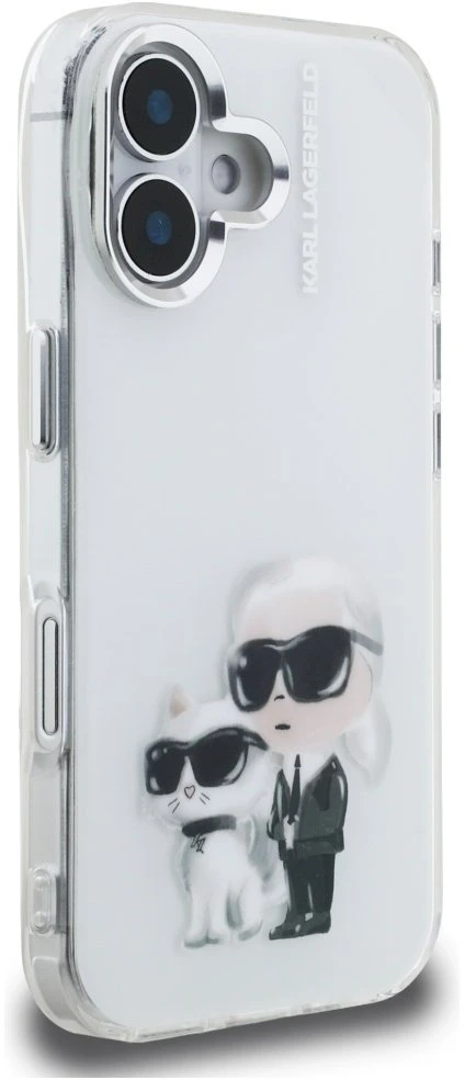Karl Lagerfeld IML Aquarelle Karl & Choupette & Logo iPhone 16 dėklas - Baltas