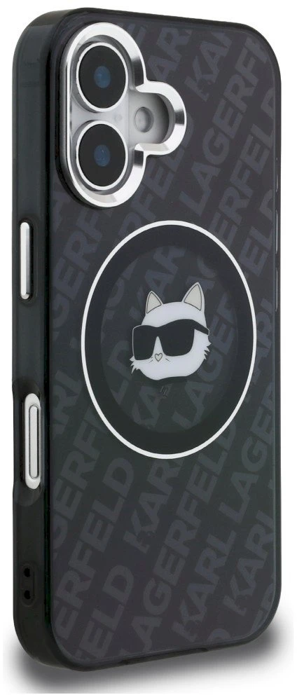 „Karl Lagerfeld IML Choupette“ galvos logotipo „MagSafe“ dėklas, skirtas „iPhone 16“ – juodas