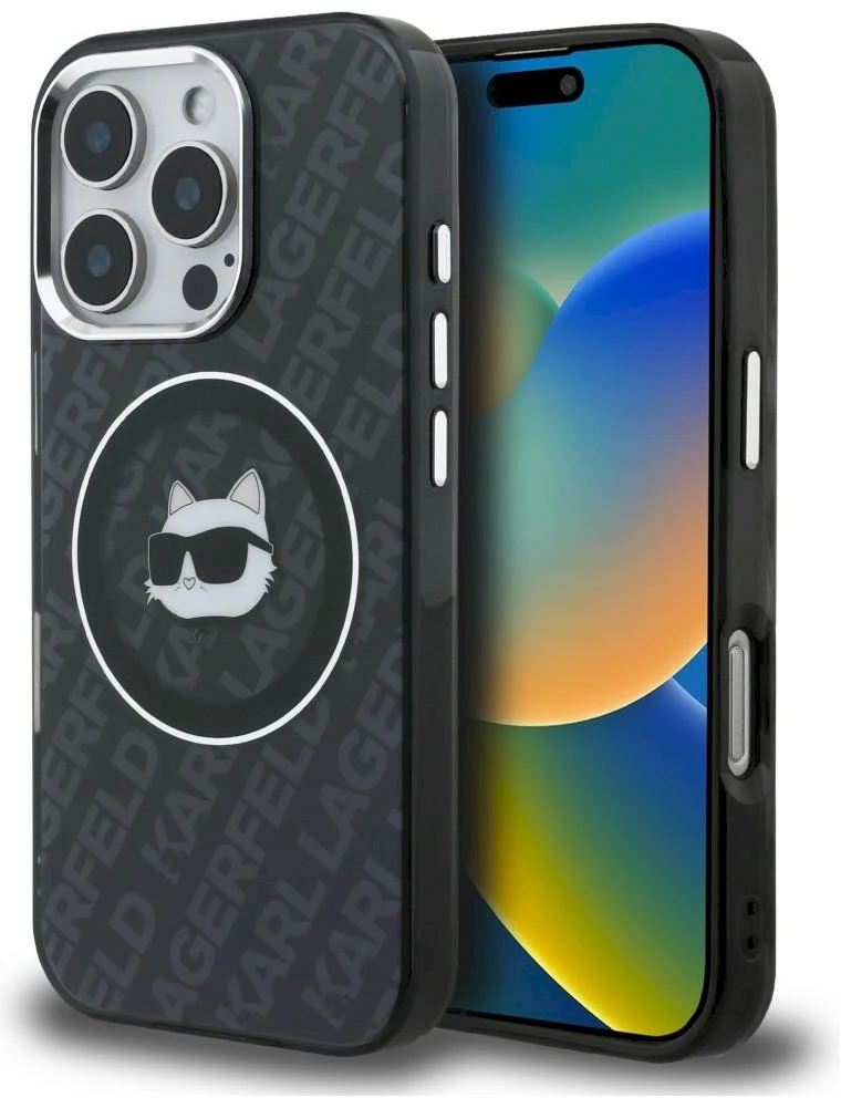 Karl Lagerfeld IML Choupette Head Logo MagSafe dėklas iPhone 16 Pro Max - Juodas