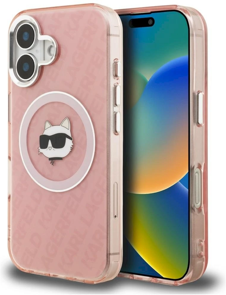 Dėklas Karl Lagerfeld IML Choupette Head Logo MagSafe iPhone 16 Case - Rožinė