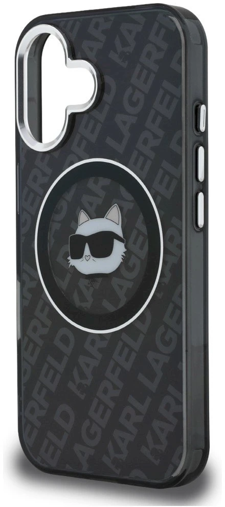 „Karl Lagerfeld IML Choupette“ galvos logotipo „MagSafe“ dėklas, skirtas „iPhone 16“ – juodas