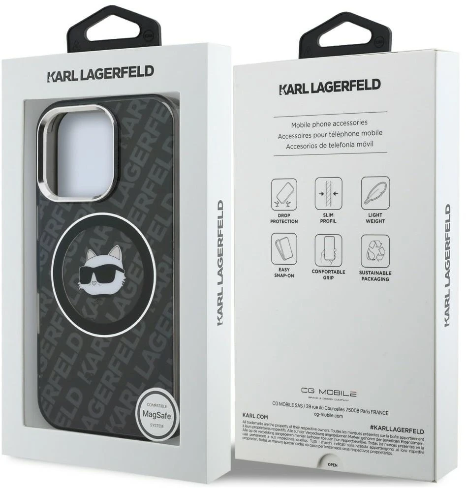 „Karl Lagerfeld IML Choupette Head Logo MagSafe“ dėklas, skirtas „iPhone 16 Pro“ – juodas