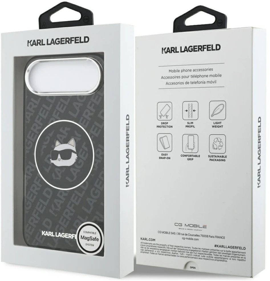 Karl Lagerfeld IML Choupette Head Logo MagSafe dėklas Apple iPhone Air juodos spalvos