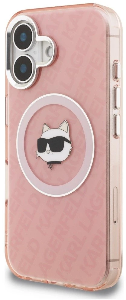Dėklas Karl Lagerfeld IML Choupette Head Logo MagSafe iPhone 16 Case - Rožinė