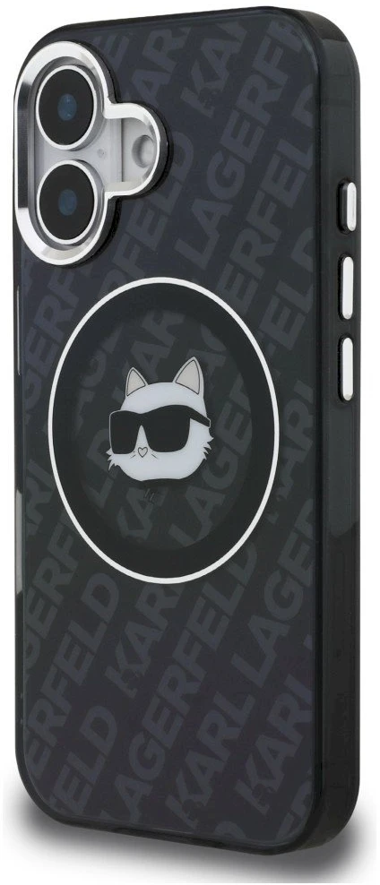 „Karl Lagerfeld IML Choupette“ galvos logotipo „MagSafe“ dėklas, skirtas „iPhone 16“ – juodas