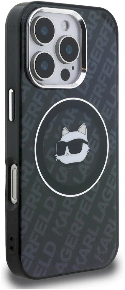 „Karl Lagerfeld IML Choupette Head Logo MagSafe“ dėklas, skirtas „iPhone 16 Pro“ – juodas