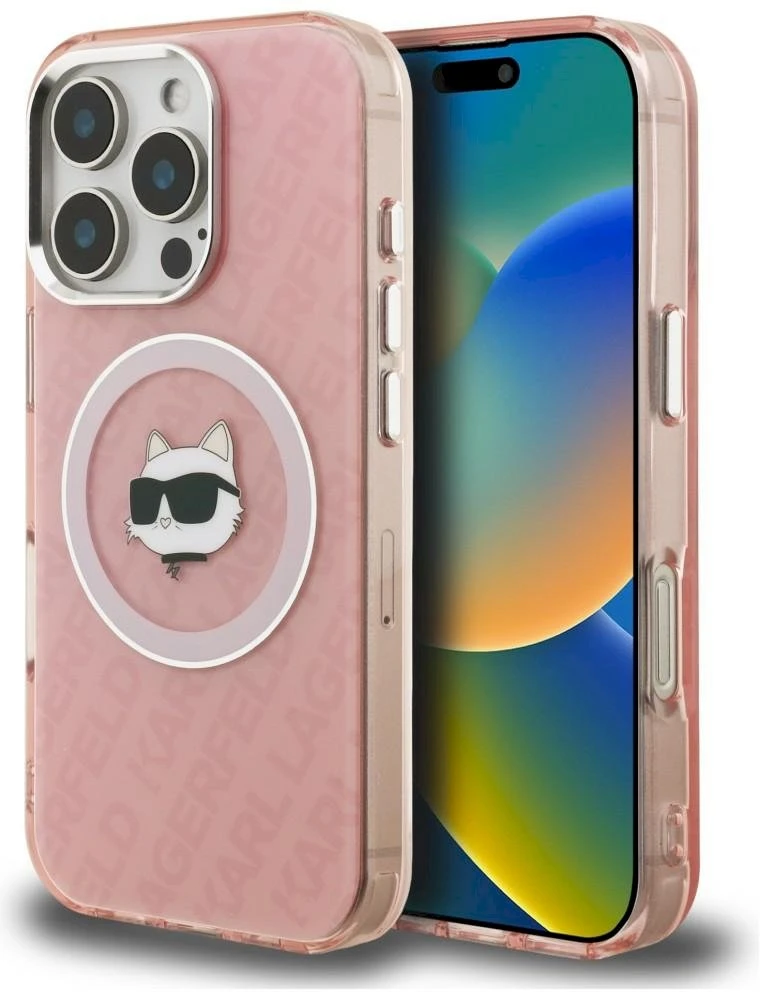 Dėklas Karl Lagerfeld IML Choupette Head Logo MagSafe Case for iPhone 16 Pro - Rožinė