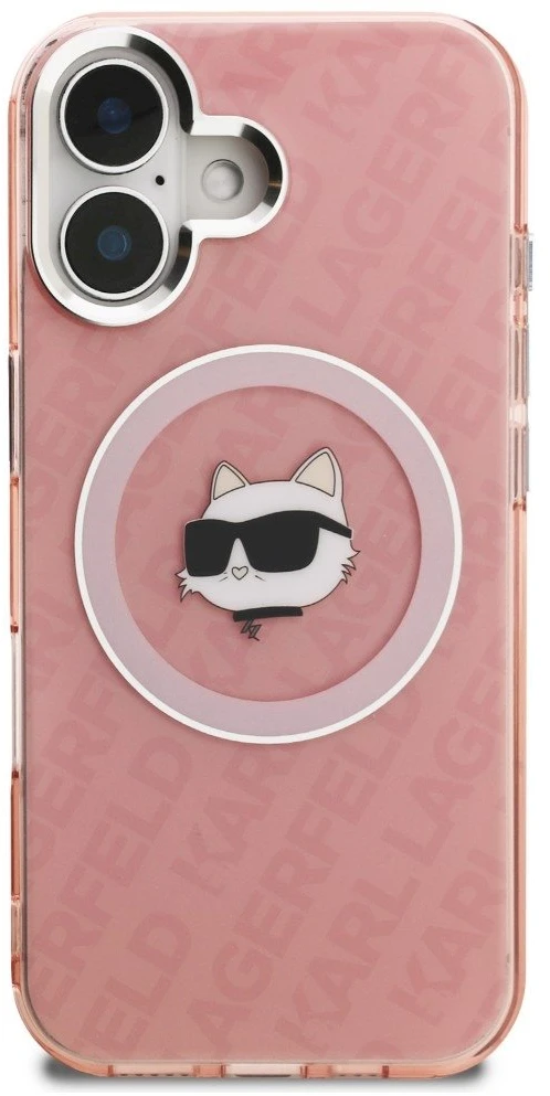 Dėklas Karl Lagerfeld IML Choupette Head Logo MagSafe iPhone 16 Case - Rožinė