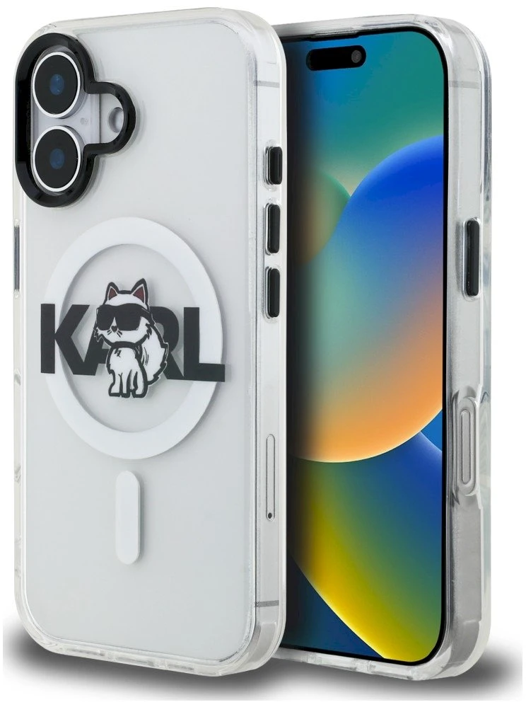 Originalus dėklas Karl Lagerfeld IML Choupette Sketch Logo Magsafe dėklas Apple iPhone 17 skaidrus