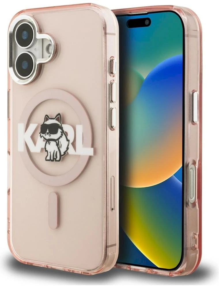 Dėklas Karl Lagerfeld IML Choupette Sketch Logo MagSafe iPhone 16 Case - Rožinė