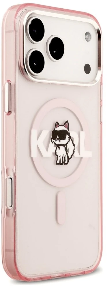 Karl Lagerfeld dėklas, skirtas IPHONE 17 Pro Max, suderinamas su MagSafe KLHMP17XHGCHGKBP (IML Choupette Sketch Logo), rožinis
