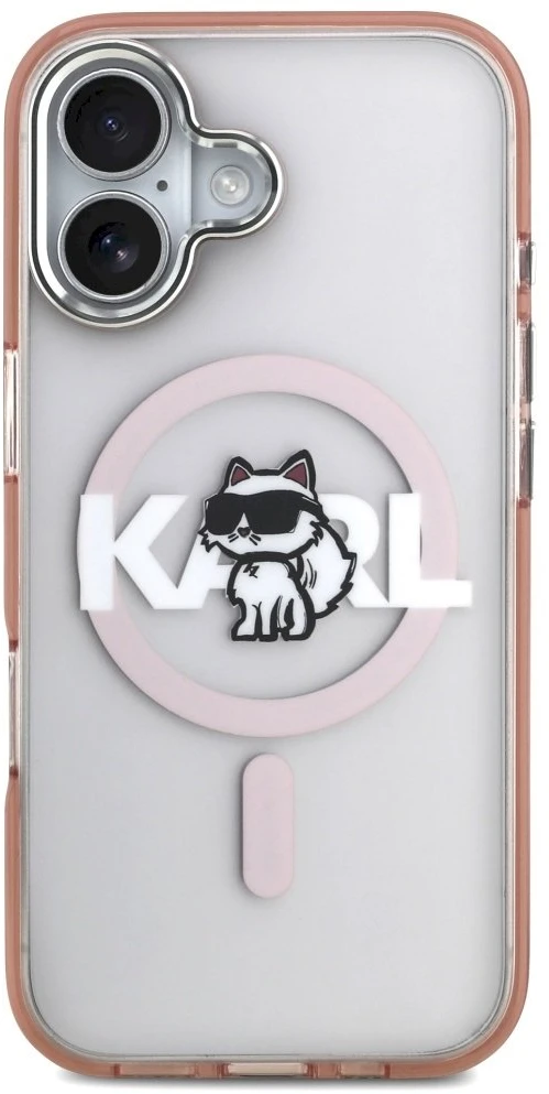 Karl Lagerfeld dėklas, skirtas IPHONE 17, suderinamas su „MagSafe KLHMP17SHGCHGKBP“ (IML Choupette eskizo logotipas), rožinis