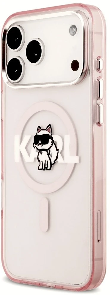 Karl Lagerfeld dėklas, skirtas IPHONE 17 Pro Max, suderinamas su MagSafe KLHMP17XHGCHGKBP (IML Choupette Sketch Logo), rožinis