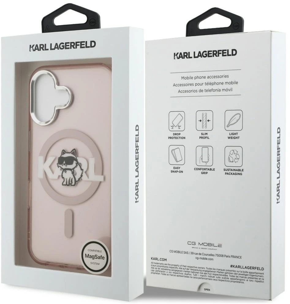 Dėklas Karl Lagerfeld IML Choupette Sketch Logo MagSafe iPhone 16 Case - Rožinė