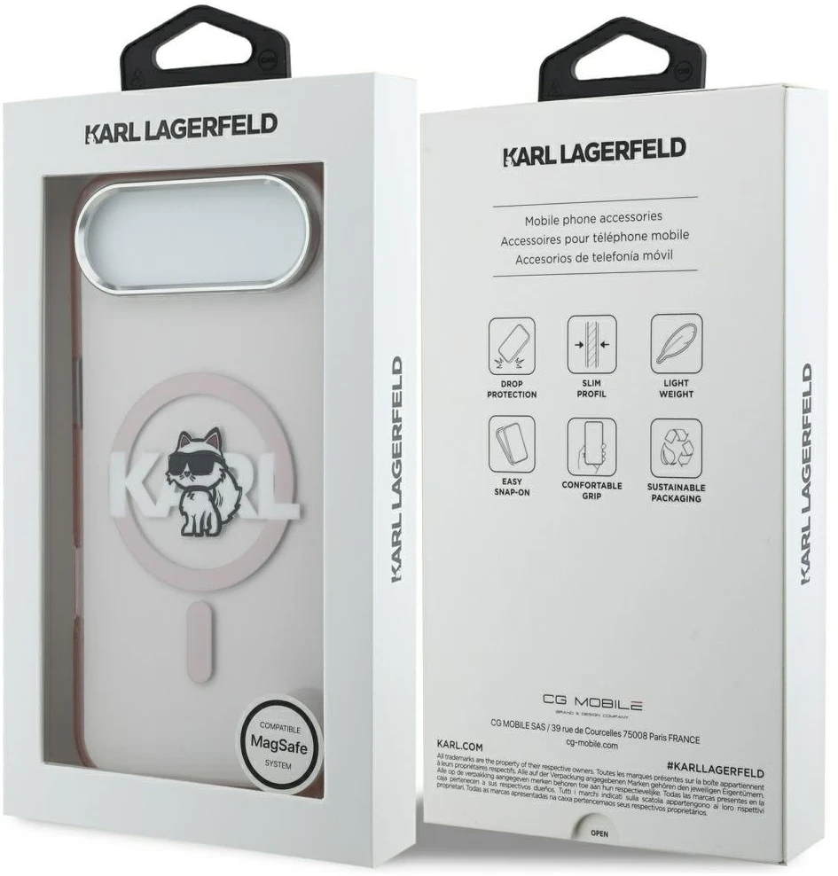 Karl Lagerfeld IML Choupette Sketch Logo MagSafe dėklas Apple iPhone Air rožinės spalvos