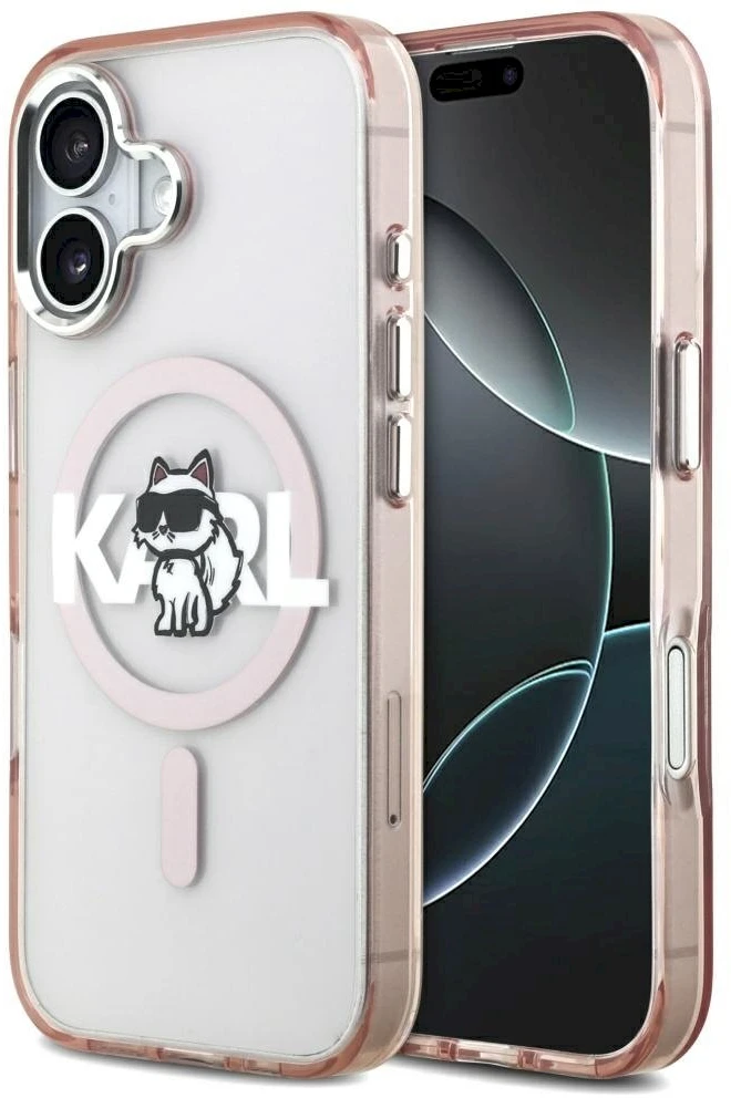 Karl Lagerfeld dėklas, skirtas IPHONE 17, suderinamas su „MagSafe KLHMP17SHGCHGKBP“ (IML Choupette eskizo logotipas), rožinis