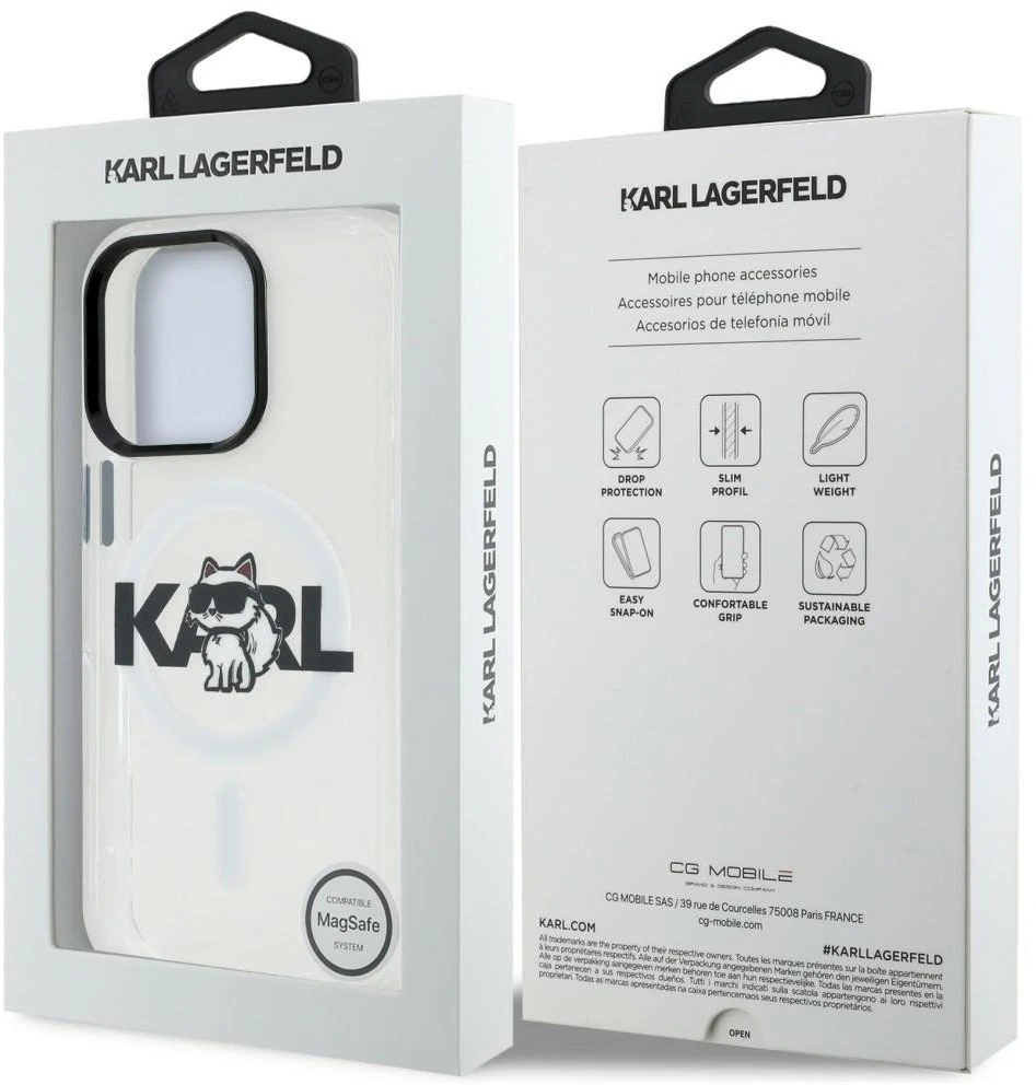 „Karl Lagerfeld IML Choupette Sketch Logo MagSafe“ dėklas, skirtas „iPhone 16 Pro Max“ – skaidrus