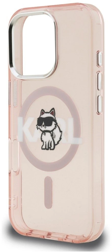 Dėklas Karl Lagerfeld IML Choupette Sketch Logo MagSafe Case for iPhone 16 Pro Max - Rožinė