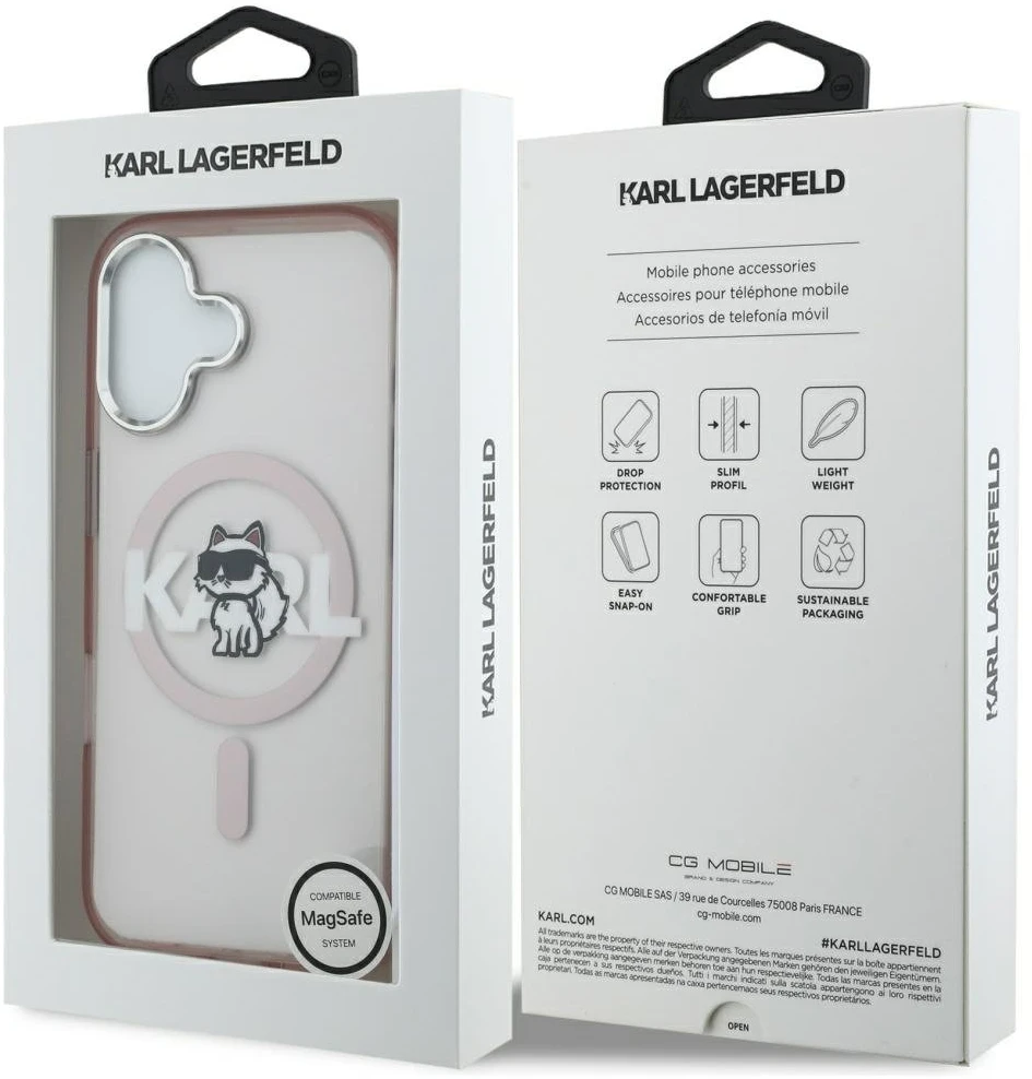 Karl Lagerfeld IML Choupette Sketch Logo MagSafe iPhone 17 dėklas - Rožinė