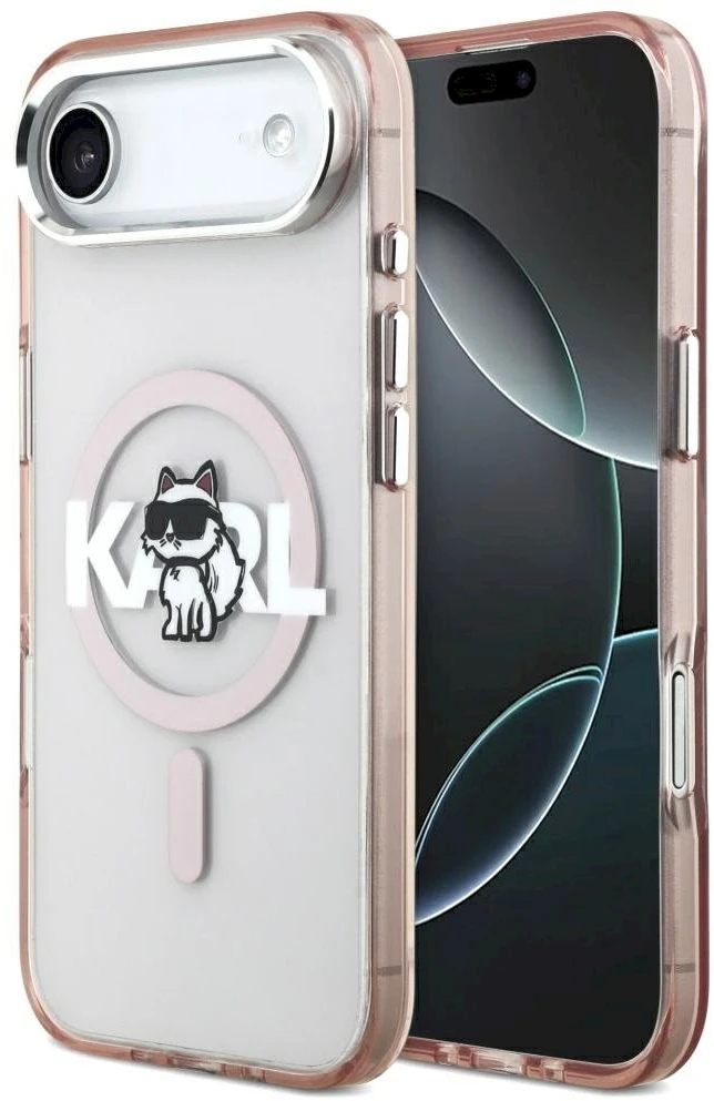 Karl Lagerfeld IML Choupette Sketch Logo MagSafe dėklas Apple iPhone Air rožinės spalvos