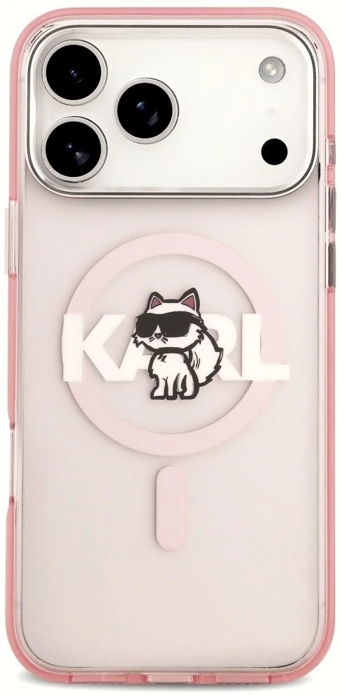 Karl Lagerfeld dėklas, skirtas IPHONE 17 Pro Max, suderinamas su MagSafe KLHMP17XHGCHGKBP (IML Choupette Sketch Logo), rožinis