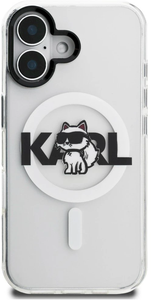 Originalus dėklas Karl Lagerfeld IML Choupette Sketch Logo Magsafe dėklas Apple iPhone 17 skaidrus