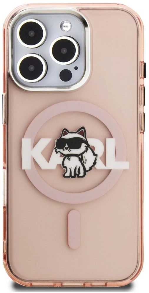 Dėklas Karl Lagerfeld IML Choupette Sketch Logo MagSafe Case for iPhone 16 Pro - Rožinė